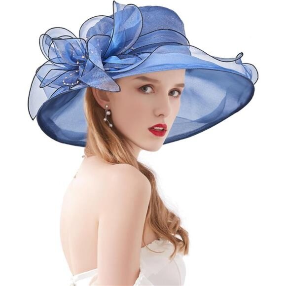Organza Church Fascinator Hats 023a Blue